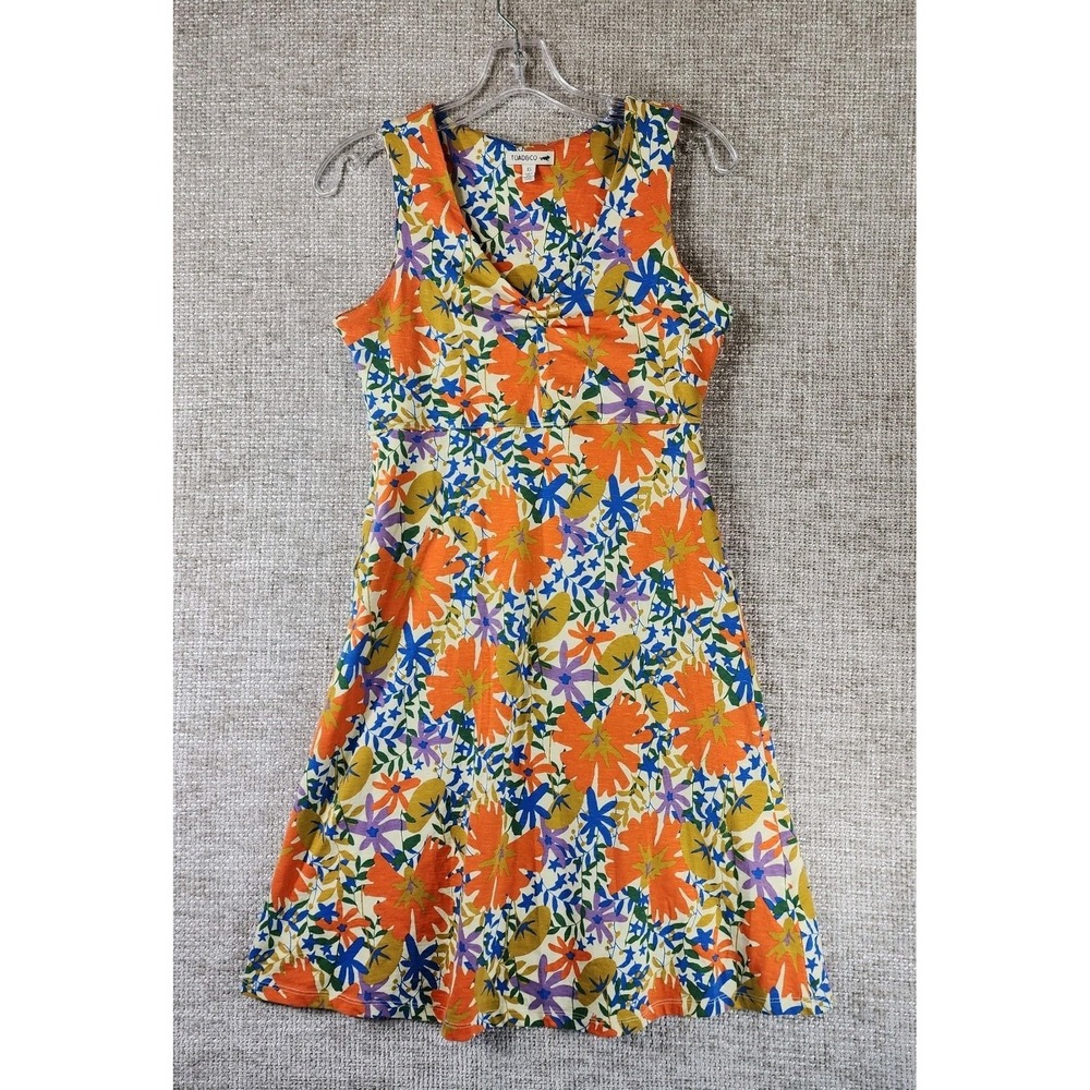 Toad & Co Rosemarie Dress Womens XS Blue Orange Floral Boho Sleeveless EUC
